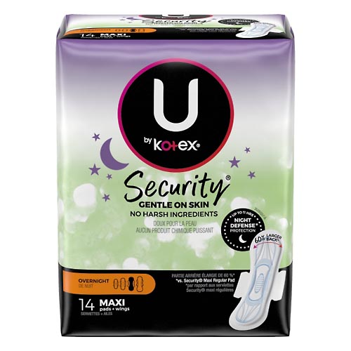 Image for U By Kotex Pads, Maxi Wings, Overnight,14ea from Dave's Pharmacy