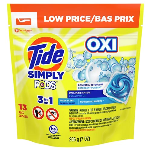 Image for Tide Detergent, Oxi, Refreshing Breeze, 3 in 1,13ea from Dave's Pharmacy