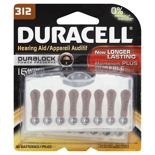 Image for Duracell Batteries, Hearing Aid, 312,16ea from Dave's Pharmacy