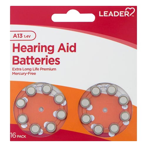Image for Leader Hearing Aid Batteries, A13, 1.4 Volts, 16 Pack,16ea from Dave's Pharmacy