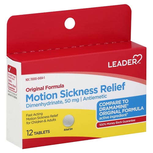 Image for Leader Motion Sickness Relief, Original Formula, 50 mg, Tablets,12ea from Dave's Pharmacy