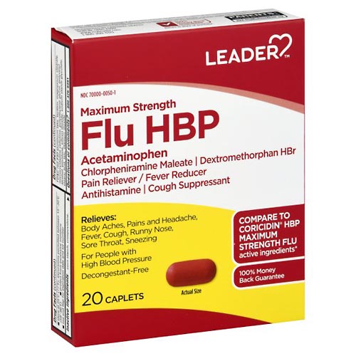 Image for Leader Flu HBP, Maximum Strength, Caplets,20ea from Dave's Pharmacy