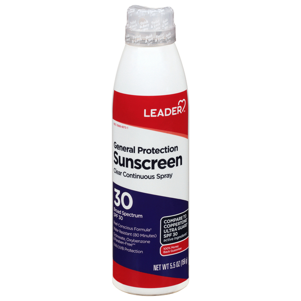 Image for Leader Sunscreen, Clear Continuous Spray, Broad Spectrum SPF 30,5.5oz from Dave's Pharmacy