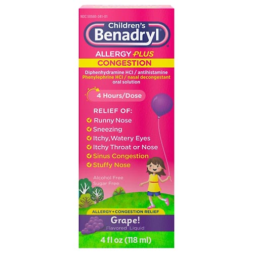 Image for Children's Benadryl Allergy Plus Congestion, Flavored Liquid, Grape!,4oz from Dave's Pharmacy
