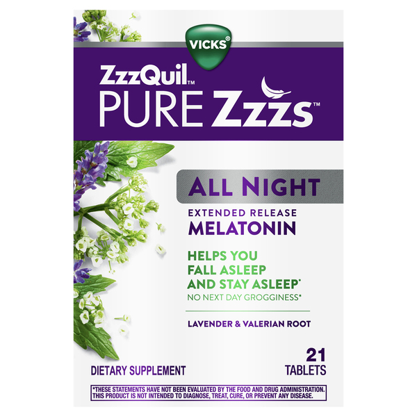 Image for Pure Zzzs ZzzQuil, Melatonin, Extended Release, All Night, Lavender & Valerian Root, Tablets, 21ea from Dave's Pharmacy