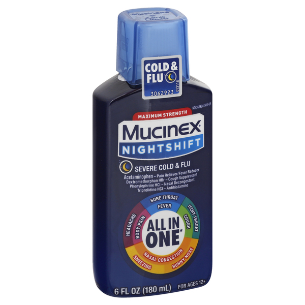 Image for Mucinex Cold & Flu, Nightshift, Maximum Strength, Ages 12+, 6oz from Dave's Pharmacy