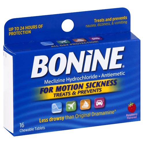 Image for Bonine Meclizine Hydrochloride, Chewable Tablets, Raspberry Flavored,16ea from Dave's Pharmacy