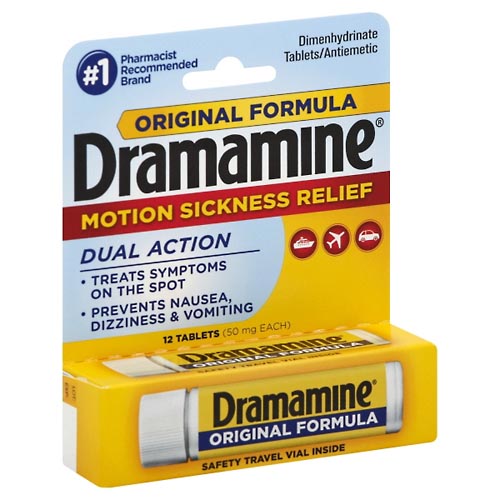 Image for Dramamine Motion Sickness Relief, Original Formula, 50 mg, Tablets,12ea from Dave's Pharmacy